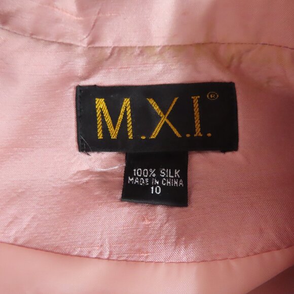 Vintage M.X.I. Peach Pink Embroidered Flower Silk Suit Sz. 10 - Picture 8 of 16